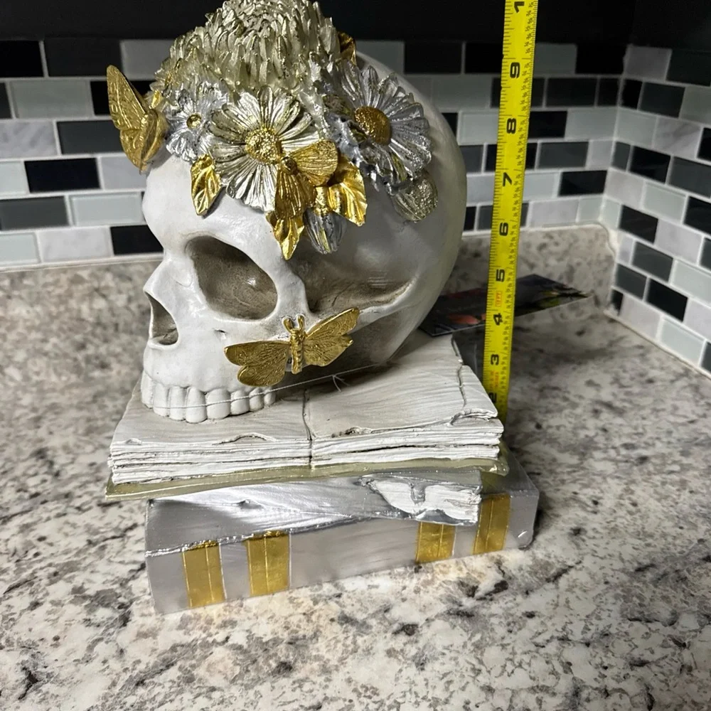 Christian Lacroix Skull on Stacked Books Creepy Halloween Skeleton Butterflies